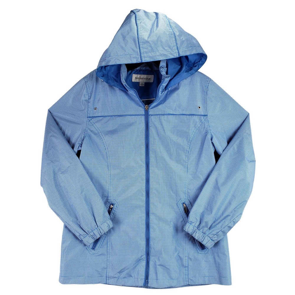 Breckenridge Hooded Jacket Womens M Blue White Gingham Cinch Waist Windbreaker